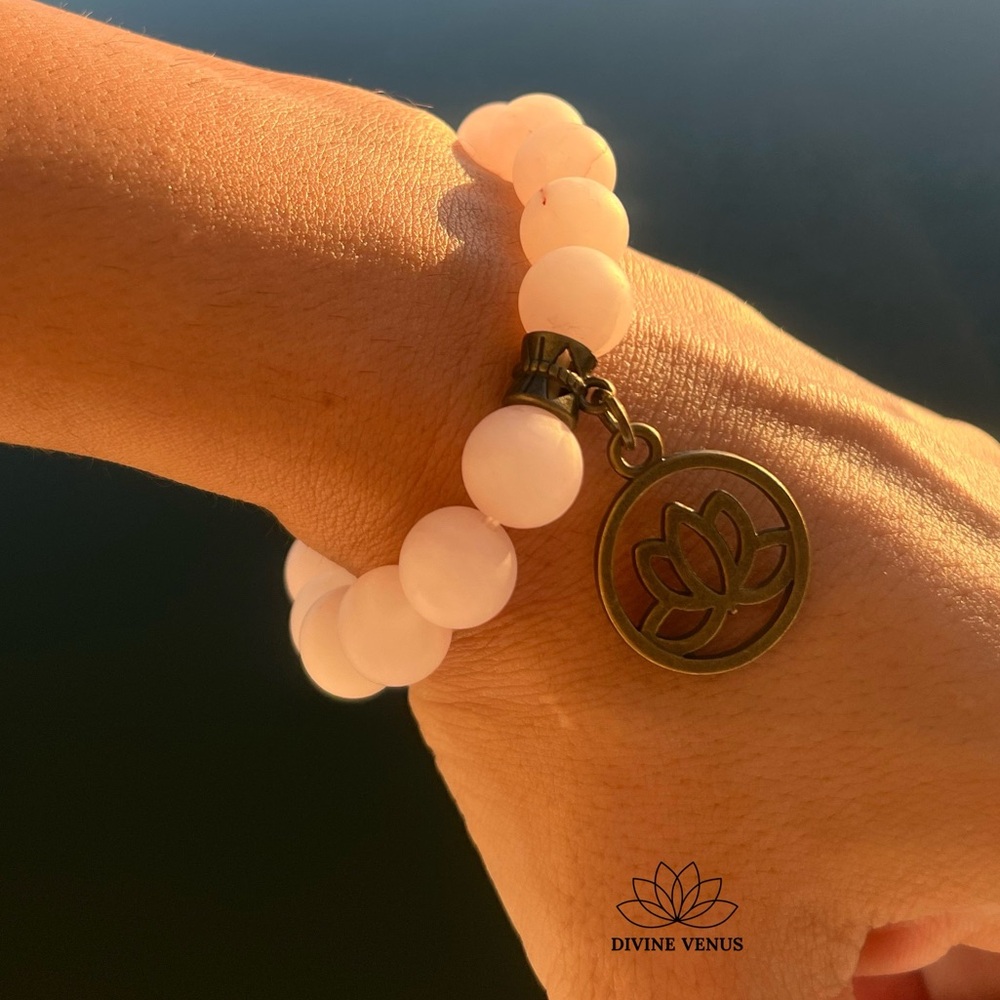 Rose Quartz Lotus Stretch Bracelet 🪷 Handmade With Love